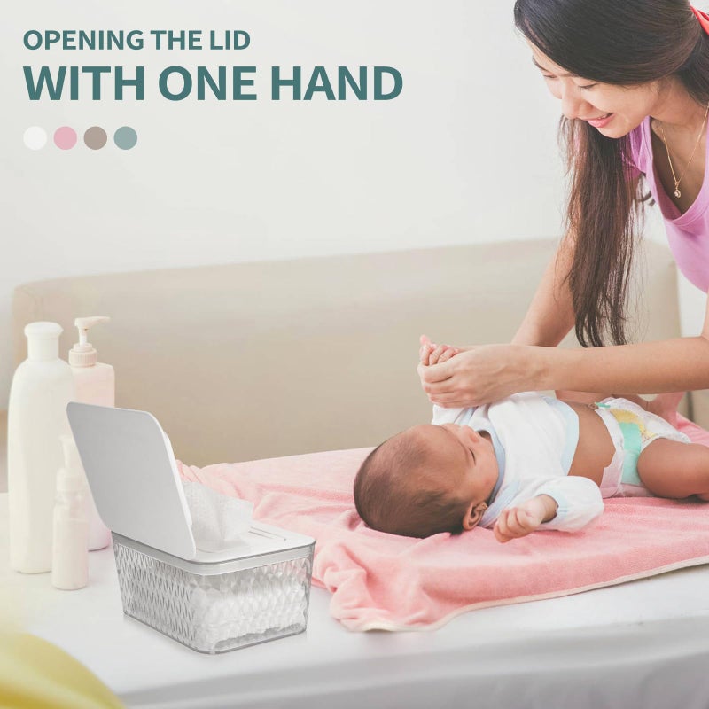 Whiidoom Wipes Dispenser  One-Handed Operation Wipe Holder for Baby & Adult  Seal-Designed Wipes Container for Bathroom Keep Diaper Wipes Fresh (White) - Image 4